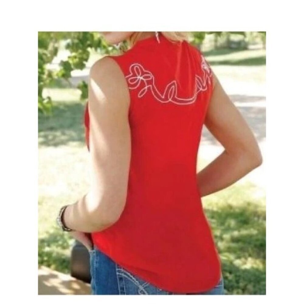 Cruel Denim Western Sleeveless Top Womens XS Embroidered V-Neck Woven Red White